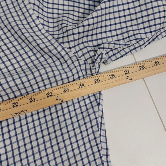 Peter Millar Crown Soft Men's Large Button Down Silk Blend Shirt Blue Checkered - Picture 8 of 10